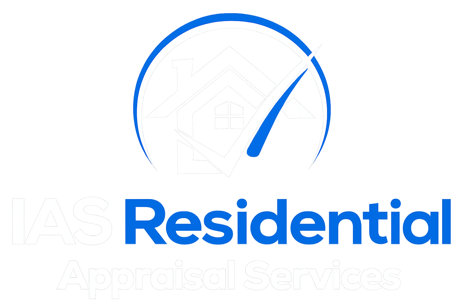 IAS Residential Appraisal Services logo with white house and checkmark icon in a blue circular design on a transparent background