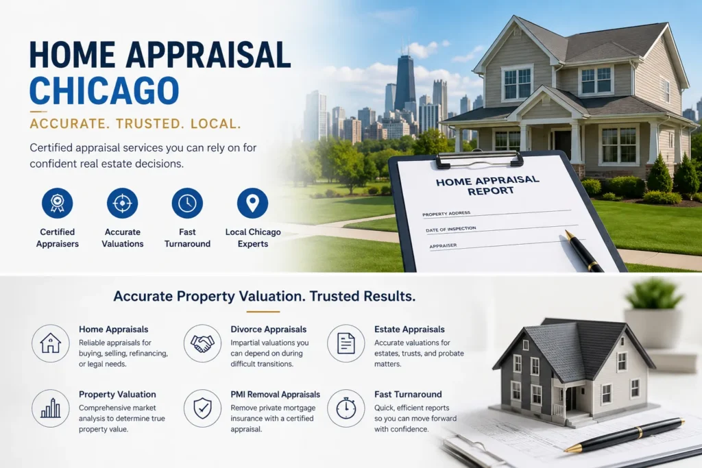 home-appraisal-chicago-property-valuation-services Home appraisal Chicago service with certified property valuation experts assessing residential real estate.