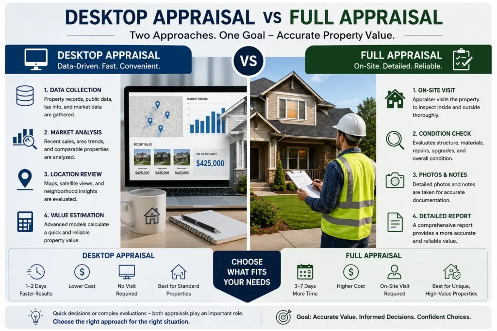 Comparison of desktop appraisal and full appraisal property valuation processes
