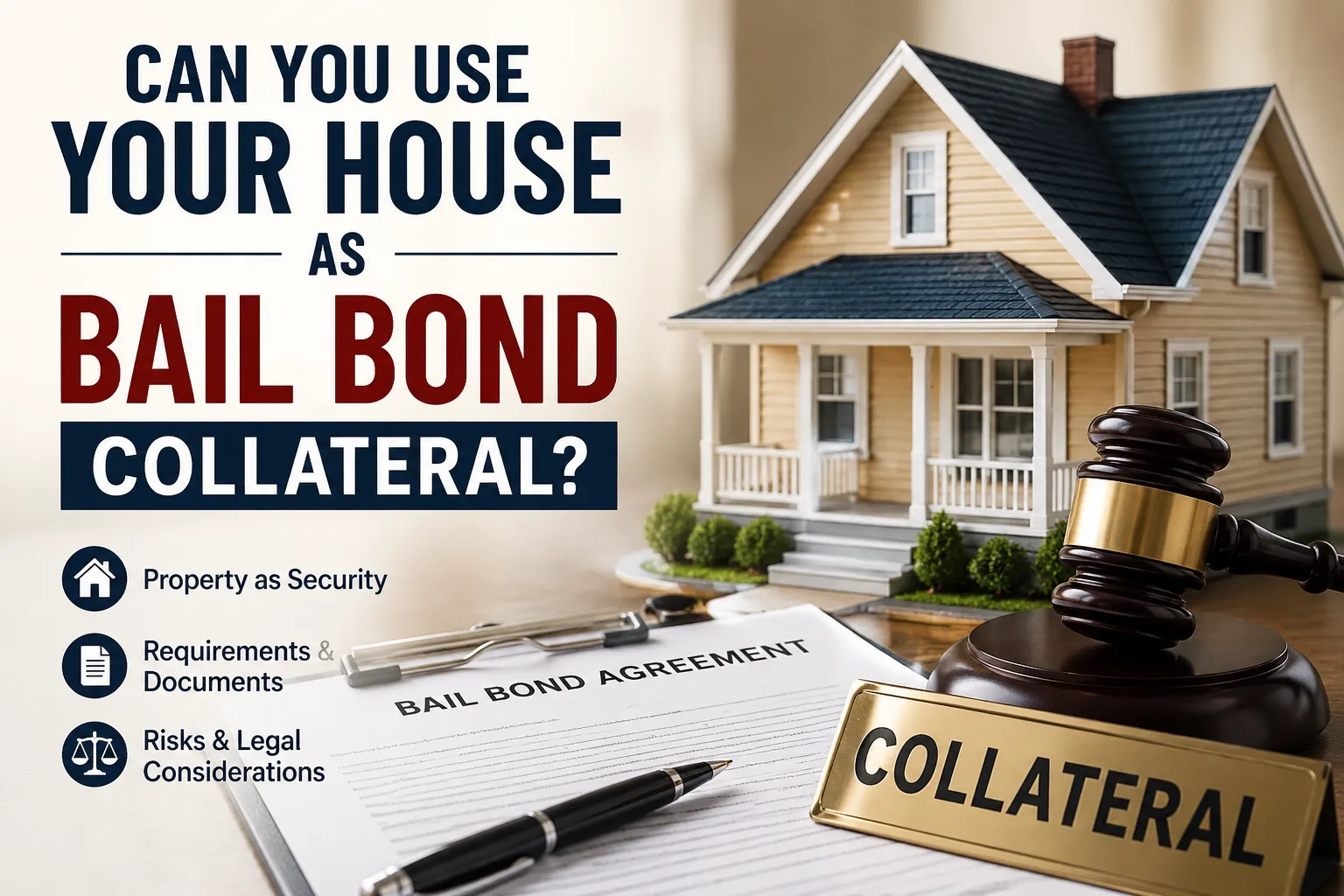 House used as bail bond collateral with a bail agreement and gavel